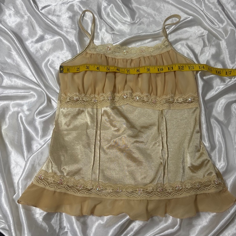 y2k vintage Cami Top Gold Lace Sequin Ruffle Twenty One Medium - Picture 6 of 6